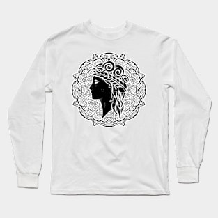 Virgo Mandala Zodiac in Black and White Long Sleeve T-Shirt